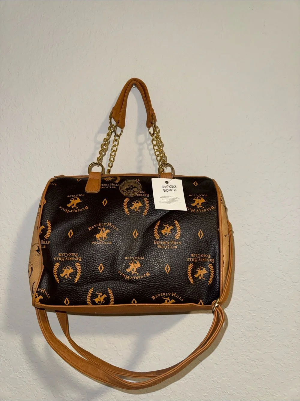 NWT Beverly Hills Polo Club Brown Monogram Satchel Crossbody Handbag